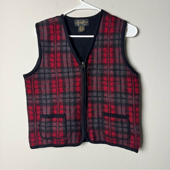 Requirements Sweaters - Vintage Wool Plaid‎ Vest Eclectic Grandpa Classic Zip Front Size Small Academia